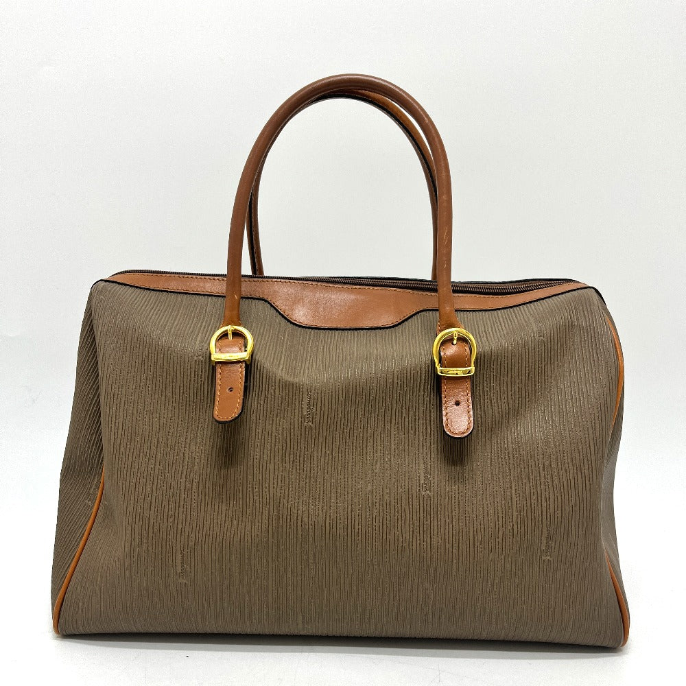 Salvatore Ferragamo AG219155 Logo Two-Tone Handbag/Boston Bag in PVC/Leather, Brown