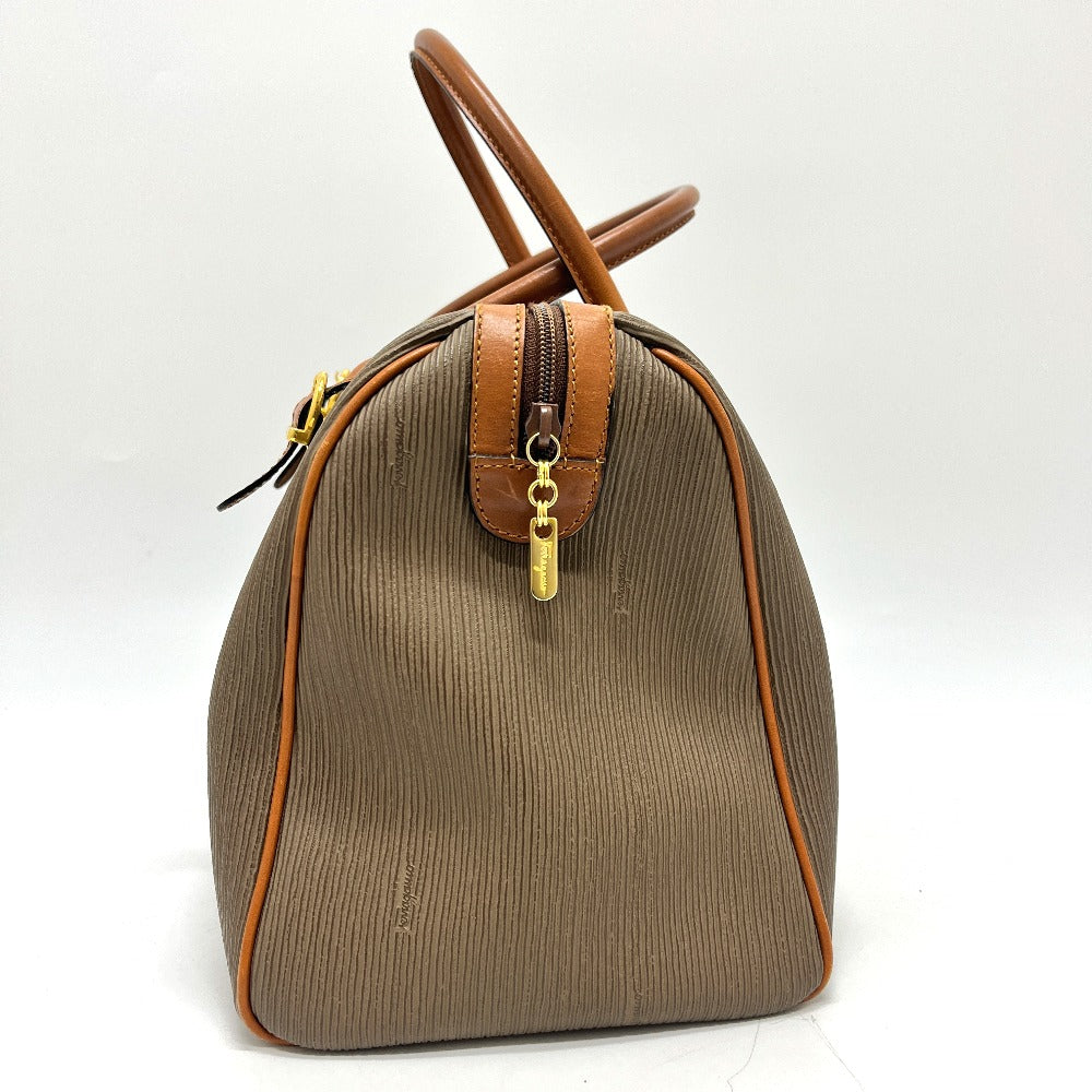 Salvatore Ferragamo AG219155 Logo Two-Tone Handbag/Boston Bag in PVC/Leather, Brown
