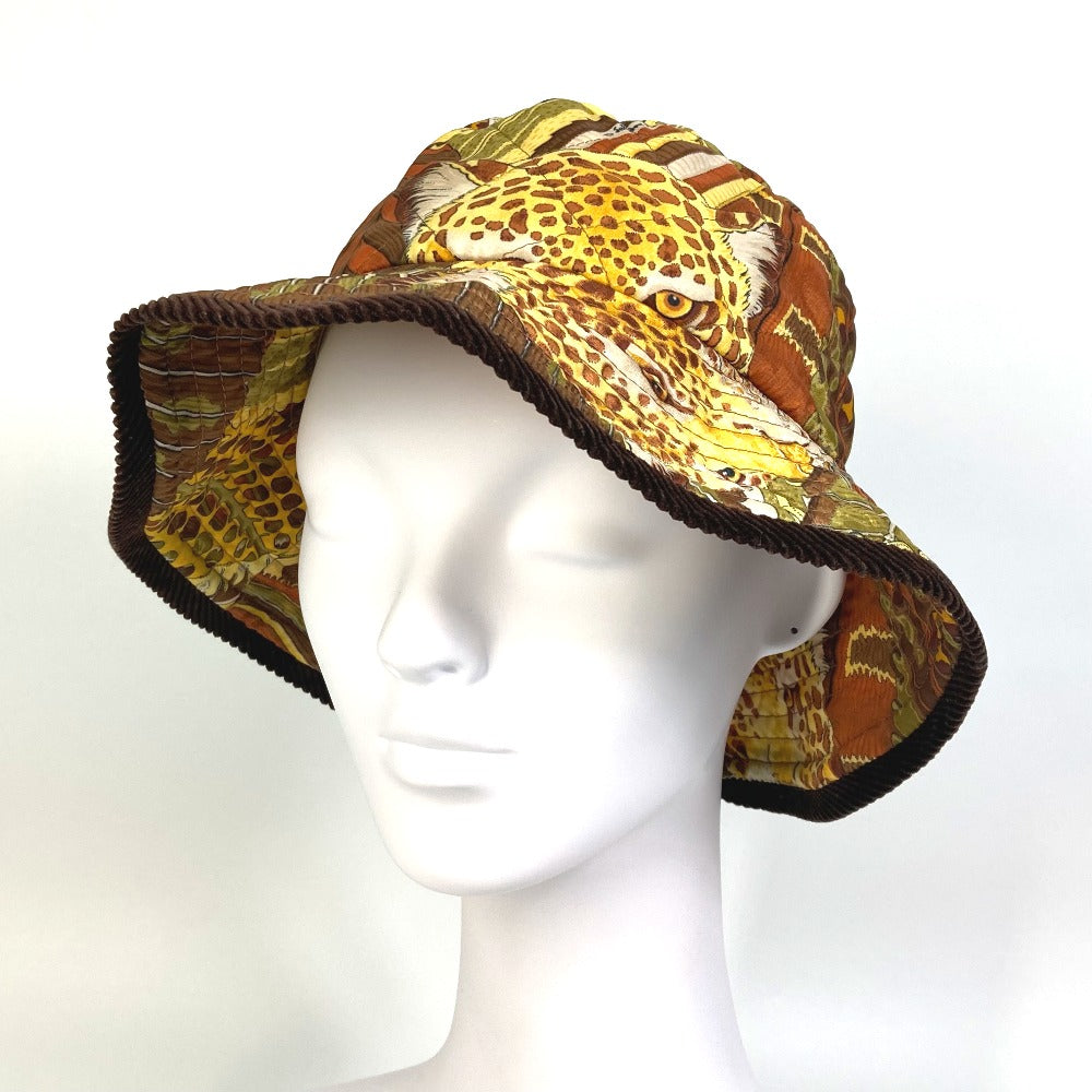 Salvatore Ferragamo Leopard Animal Print Quilted Hat, Polyester, Women's, Multicolor