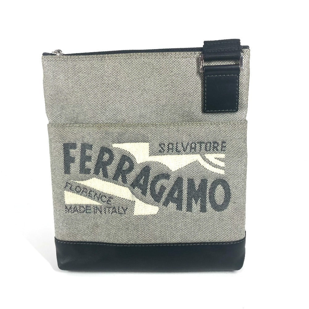 Salvatore Ferragamo ロゴ ポシェット カバン 斜め掛け ショルダーバッグ コーティングキャンバス ユニセックス グレー - brandshop-reference