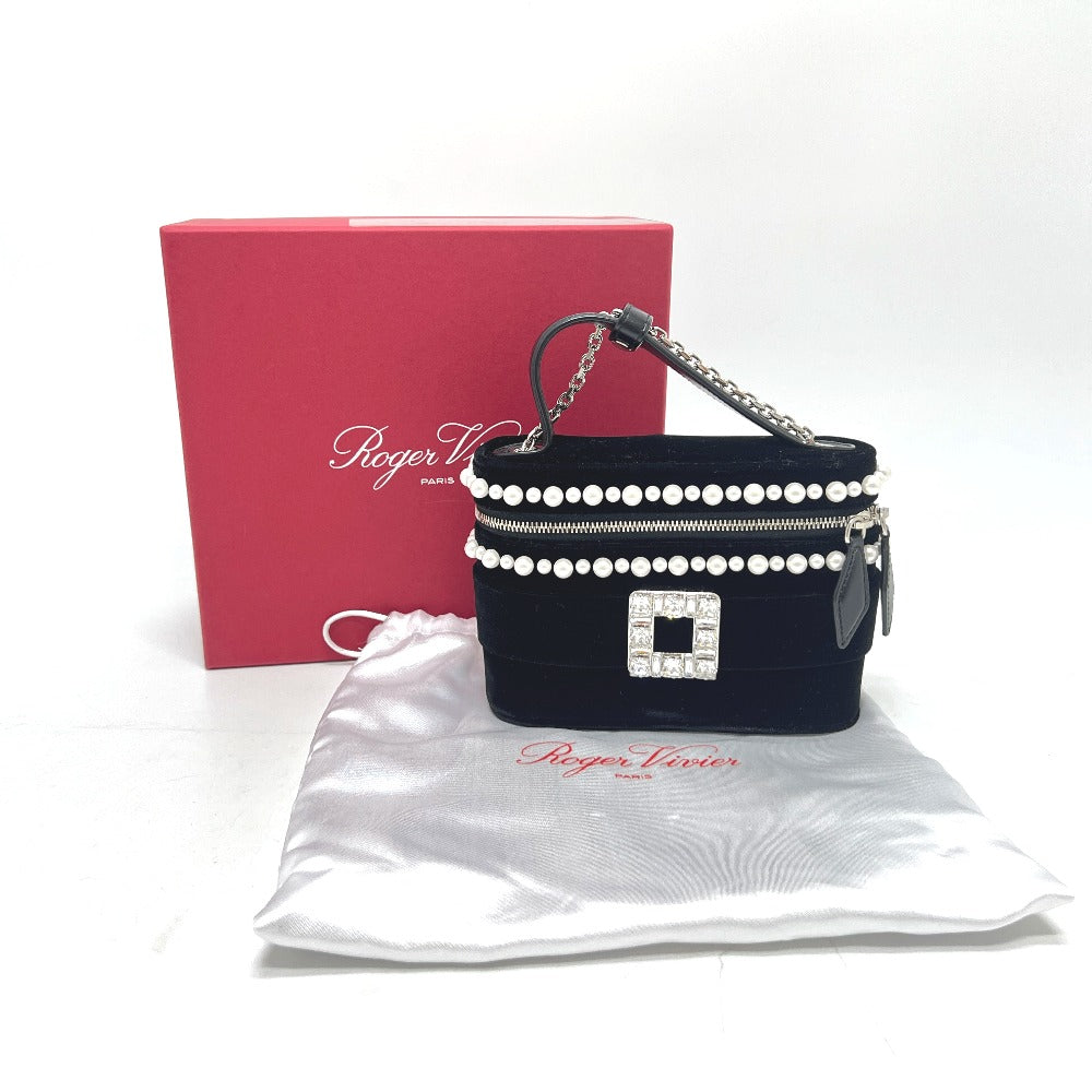 ROGER VIVIER RBWANMH70000LU Crystal and Faux Pearl Vanity Velvet Micro 2-Way Bag, Shoulder Bag, Handbag, Satin, Women's, Black