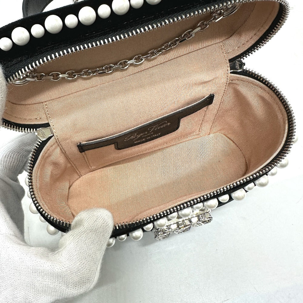 ROGER VIVIER RBWANMH70000LU クリスタル フェイクパール ヴァニティ ベルベット マイクロ 2WAY カバン 肩掛け ハンドバッグ サテン レディース ブラック - brandshop-reference