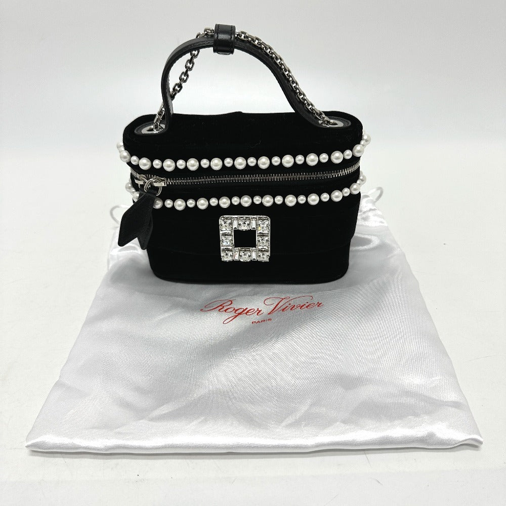 ROGER VIVIER RBWANMH70000LU クリスタル フェイクパール ヴァニティ ベルベット マイクロ 2WAY カバン 肩掛け ハンドバッグ サテン レディース ブラック - brandshop-reference