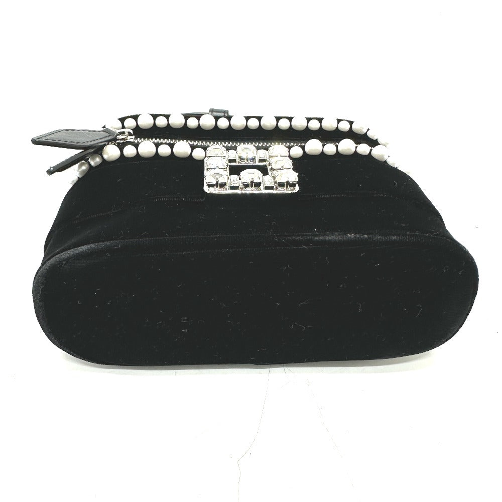 ROGER VIVIER RBWANMH70000LU クリスタル フェイクパール ヴァニティ ベルベット マイクロ 2WAY カバン 肩掛け ハンドバッグ サテン レディース ブラック - brandshop-reference