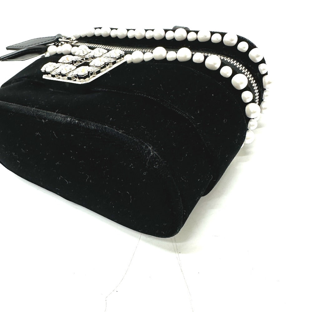 ROGER VIVIER RBWANMH70000LU クリスタル フェイクパール ヴァニティ ベルベット マイクロ 2WAY カバン 肩掛け ハンドバッグ サテン レディース ブラック - brandshop-reference