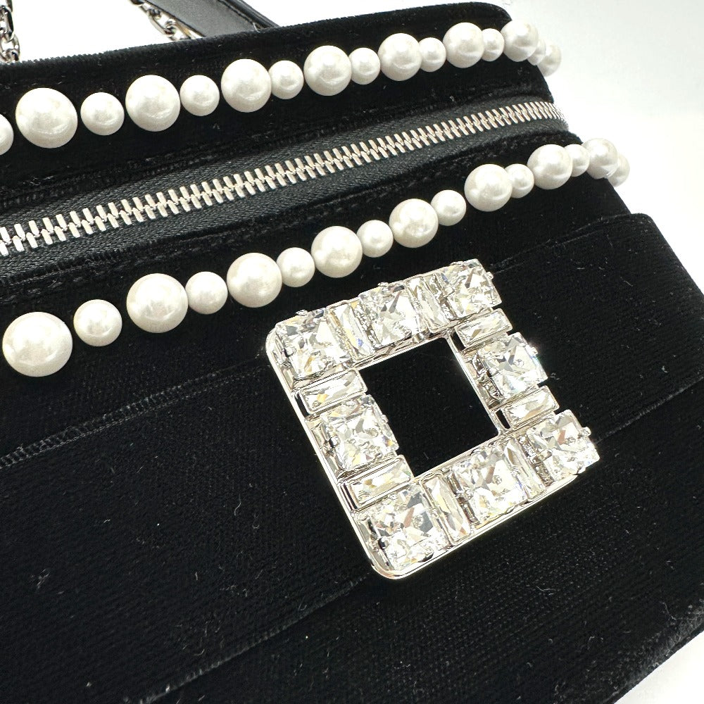 ROGER VIVIER RBWANMH70000LU クリスタル フェイクパール ヴァニティ ベルベット マイクロ 2WAY カバン 肩掛け ハンドバッグ サテン レディース ブラック - brandshop-reference