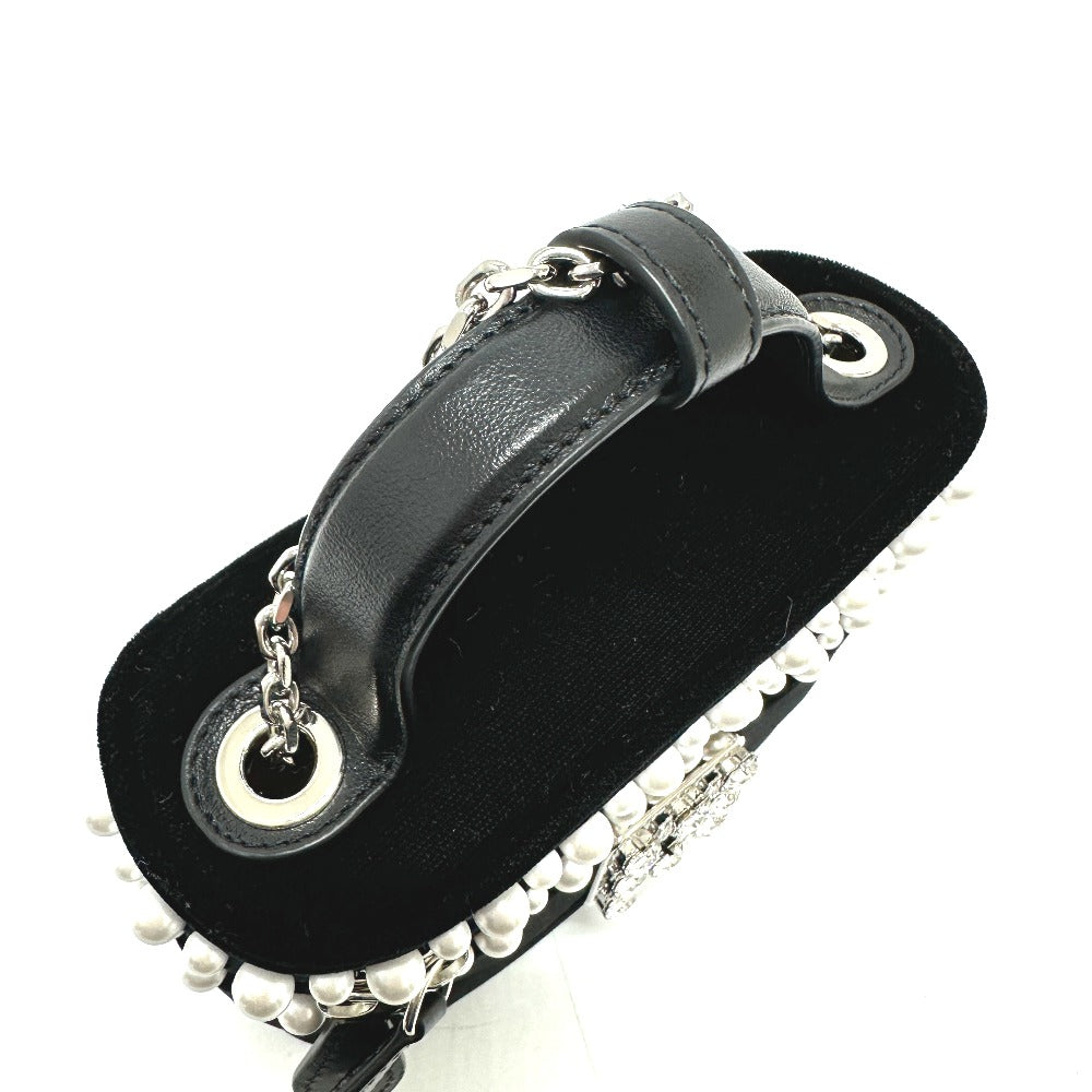 ROGER VIVIER RBWANMH70000LU クリスタル フェイクパール ヴァニティ ベルベット マイクロ 2WAY カバン 肩掛け ハンドバッグ サテン レディース ブラック - brandshop-reference