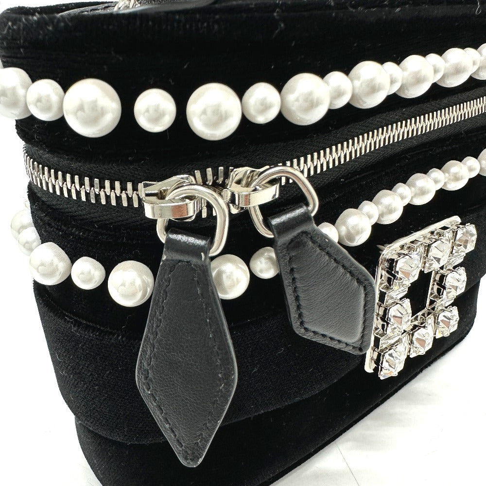 ROGER VIVIER RBWANMH70000LU クリスタル フェイクパール ヴァニティ ベルベット マイクロ 2WAY カバン 肩掛け ハンドバッグ サテン レディース ブラック - brandshop-reference