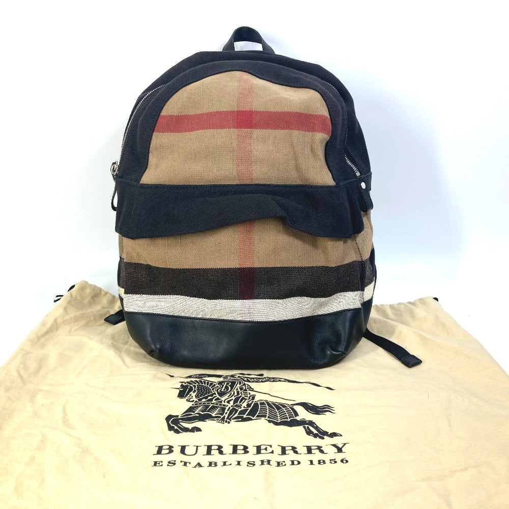 BURBERRY 3958527 バックパック メガ チェック柄 カバン リュックサック キャンバス/レザー メンズ ベージュ - brandshop-reference