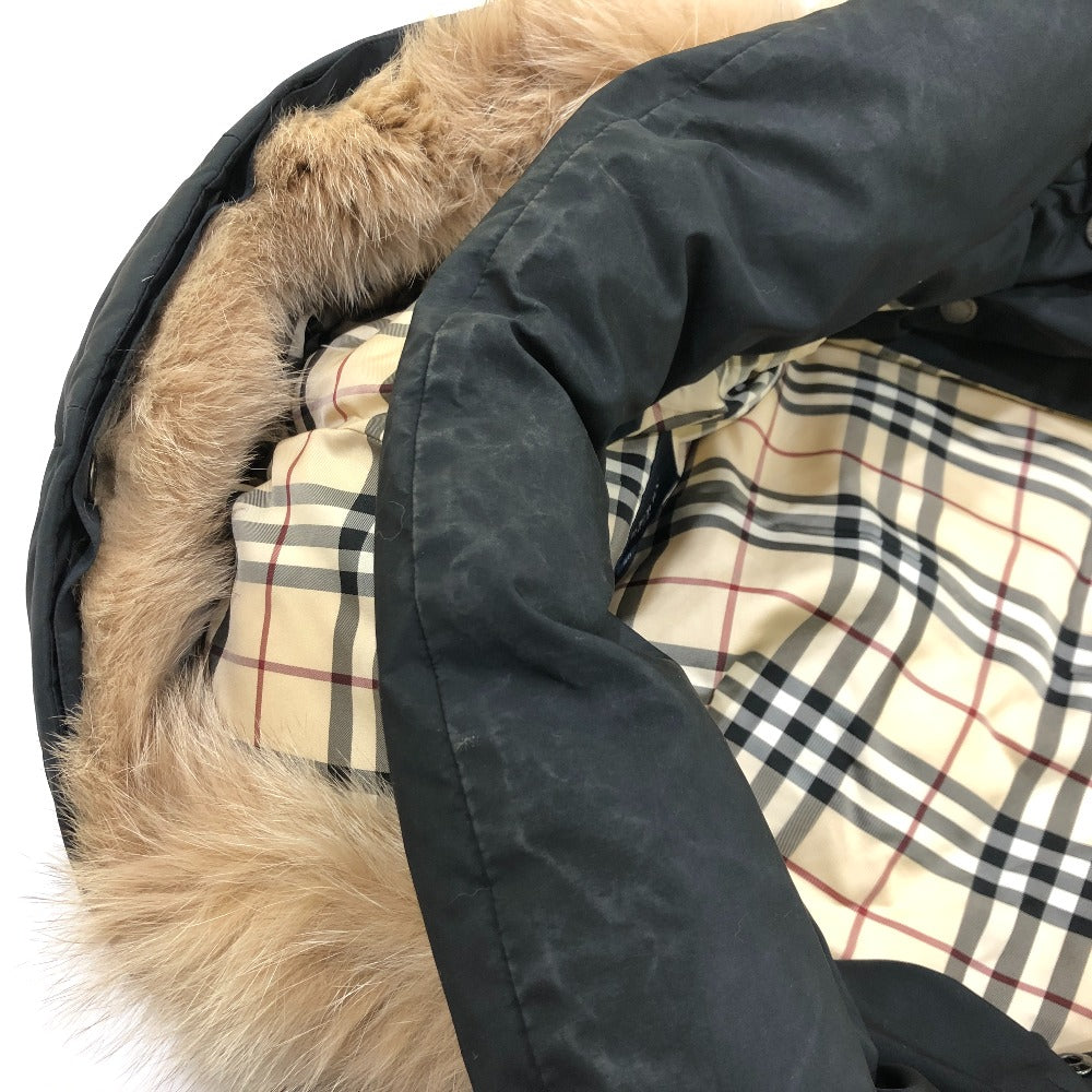 BURBERRY London Women's Sleeveless Checked Down Vest with Fur Hood and Nylon Lining, Black