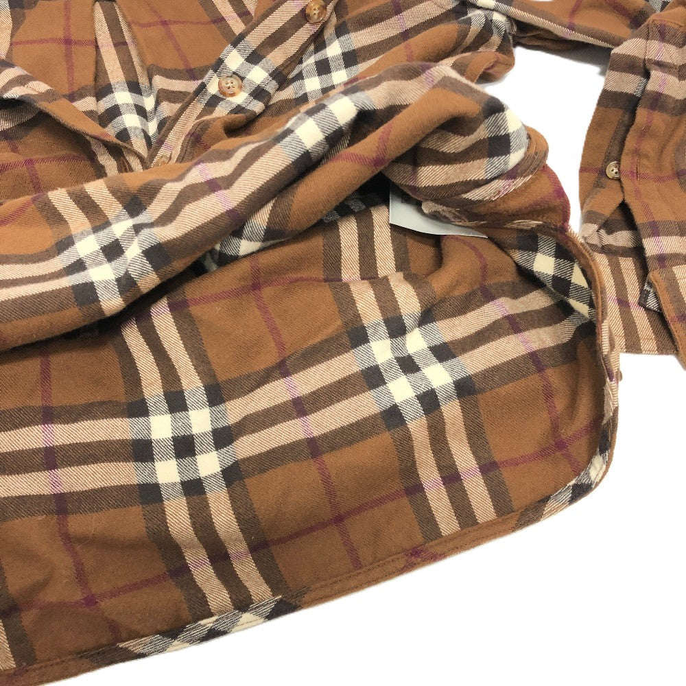 BURBERRY チェック シャツ ワンピース 長袖シャツ シャツ 長袖シャツ コットン レディース ブラウン - brandshop-reference