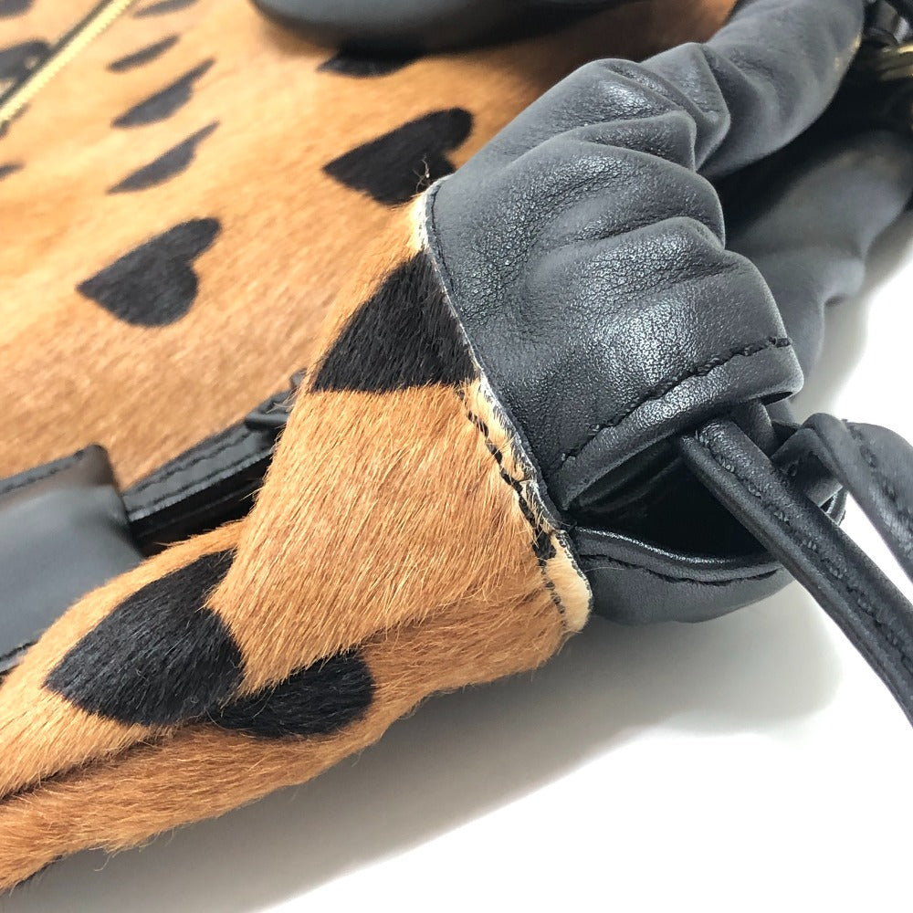 BURBERRY Burberry Prorsum Big Crush-in-Heart Print - All-over heart pattern Drawstring Handbag Tote Bag Pony-Hair/Leather Brown/Black Used