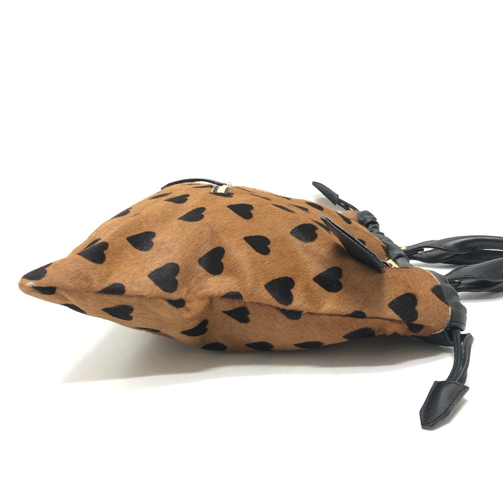 BURBERRY Burberry Prorsum Big Crush-in-Heart Print - All-over heart pattern Drawstring Handbag Tote Bag Pony-Hair/Leather Brown/Black Used