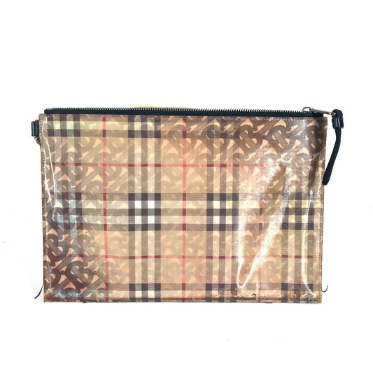 BURBERRY Logo Check TB Pouch Bag with Strap Clutch Bag Nylon Unisex Beige
