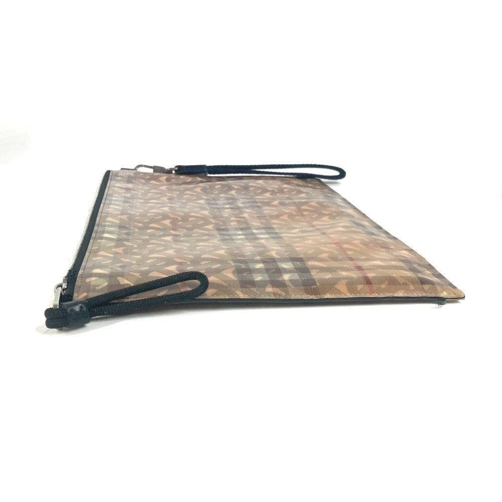 BURBERRY Logo Check TB Pouch Bag with Strap Clutch Bag Nylon Unisex Beige