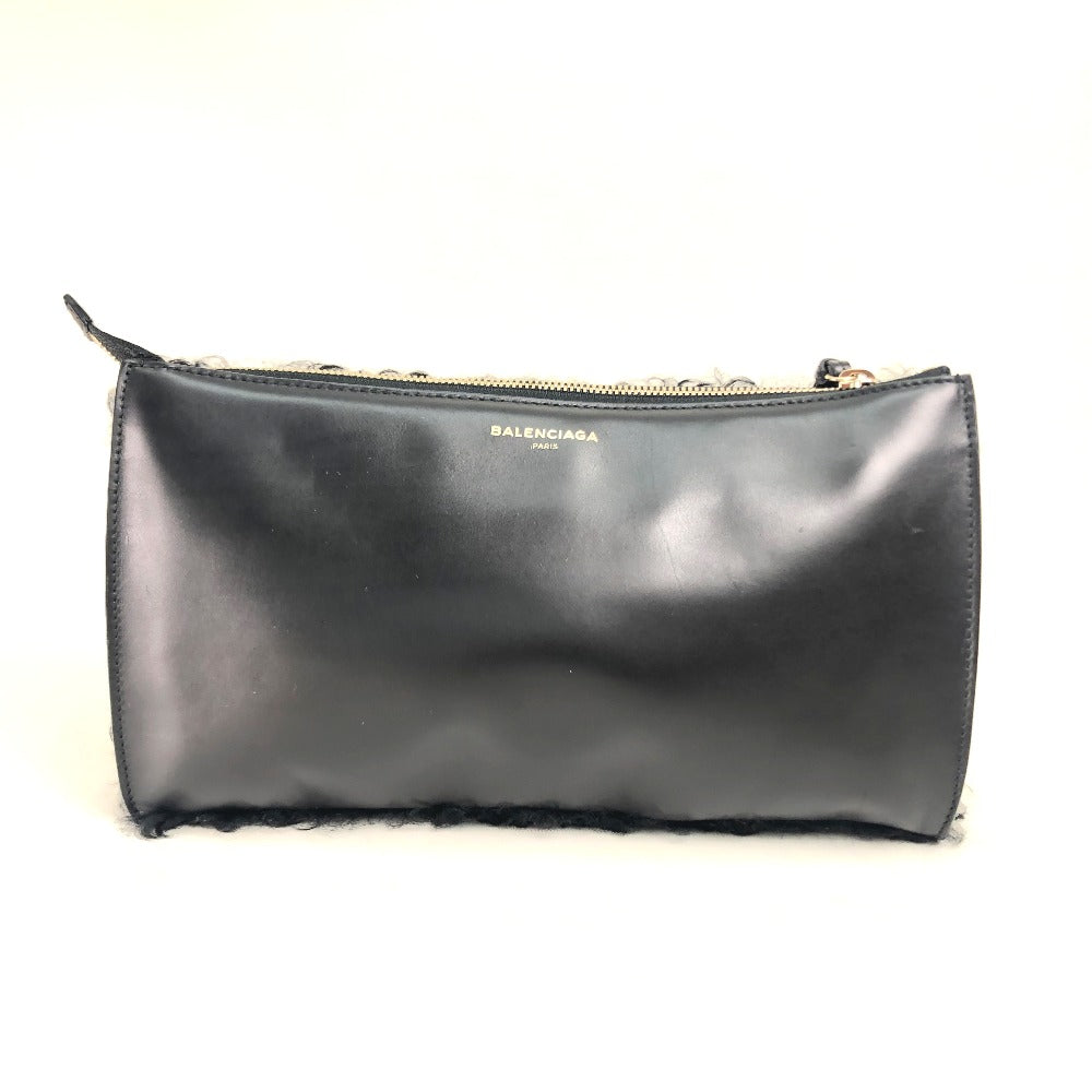 BALENCIAGA 347238 Logo Bag, Second Bag, Clutch Bag, Mouton, Women's, Black