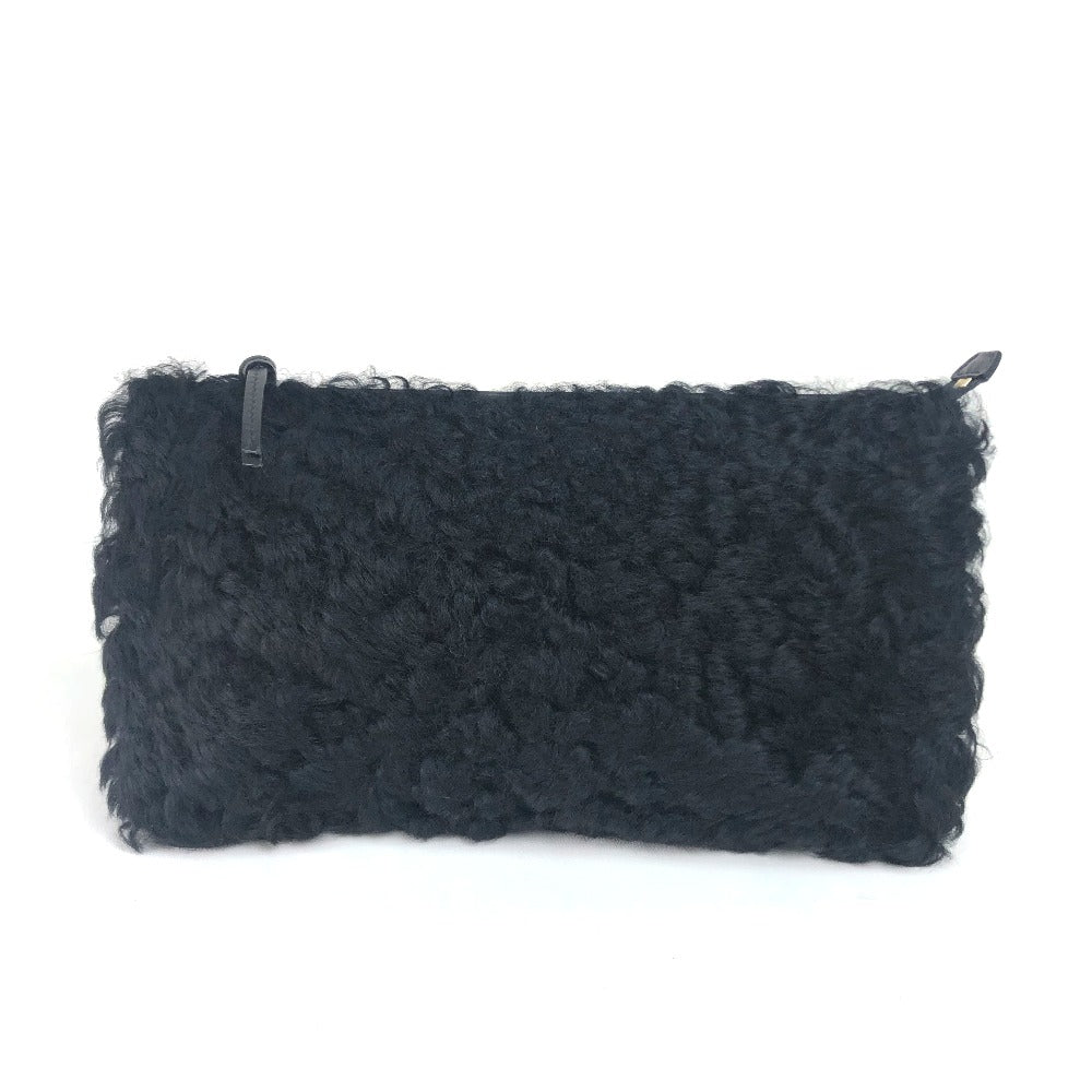 BALENCIAGA 347238 Logo Bag, Second Bag, Clutch Bag, Mouton, Women's, Black