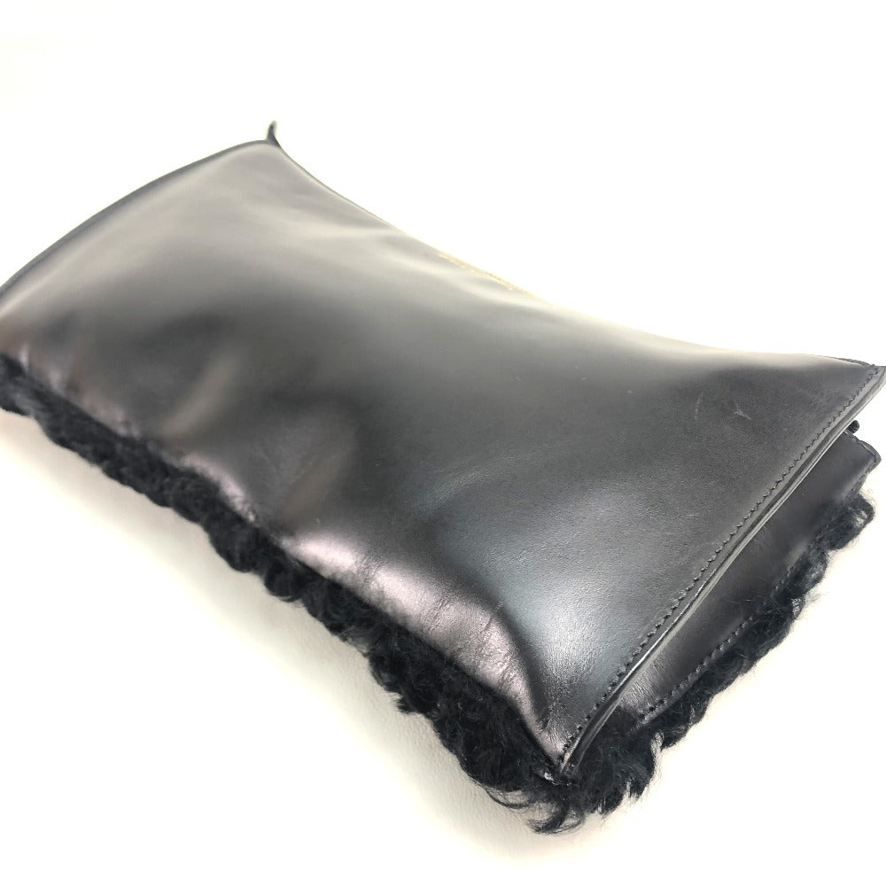 BALENCIAGA 347238 Logo Bag, Second Bag, Clutch Bag, Mouton, Women's, Black
