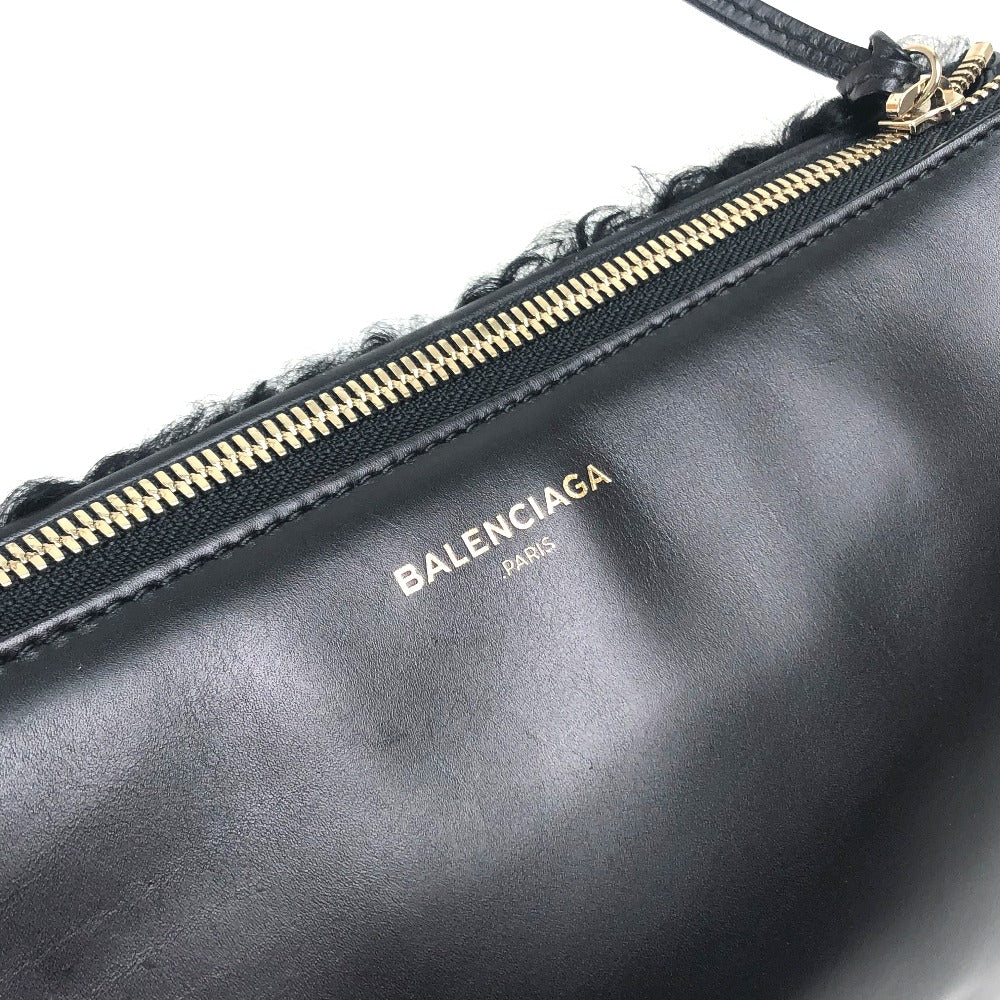 BALENCIAGA 347238 Logo Bag, Second Bag, Clutch Bag, Mouton, Women's, Black