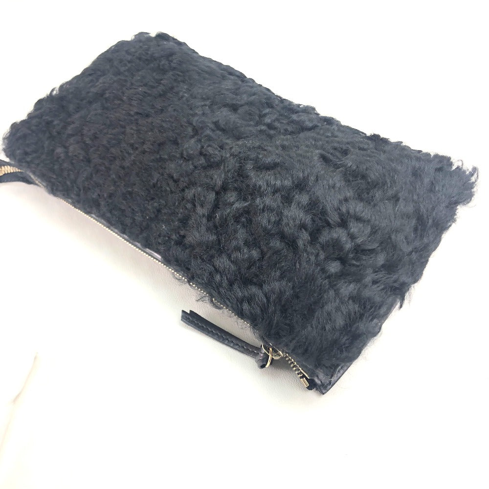 BALENCIAGA 347238 Logo Bag, Second Bag, Clutch Bag, Mouton, Women's, Black