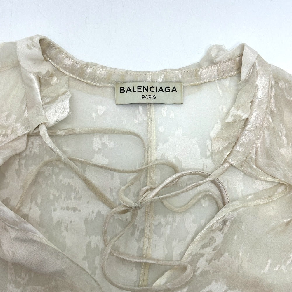 BALENCIAGA クリンクル加工 リボン アパレル トップス シアー ブラウス レーヨン レディース ホワイト