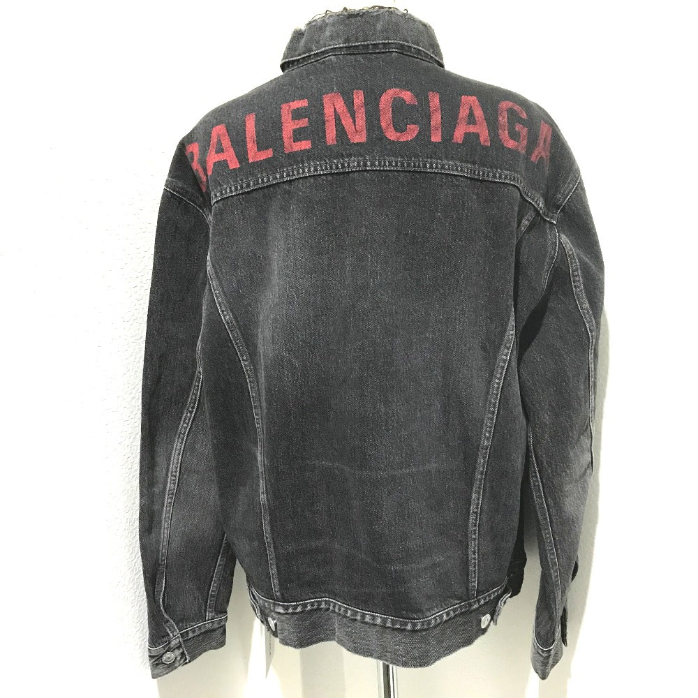 BALENCIAGA 529177 タグ有 ロゴ ストラス 18AW Gジャン デニムジャケット コットンデニム ユニセックス グレー グレー系