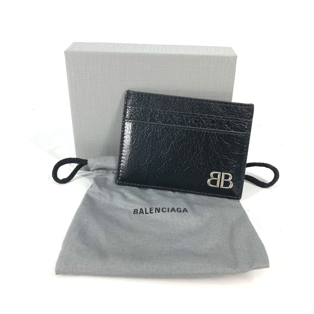 BALENCIAGA 766547 BB Business Card Case, Pass Case, Card Case, Leather, Women's, Black