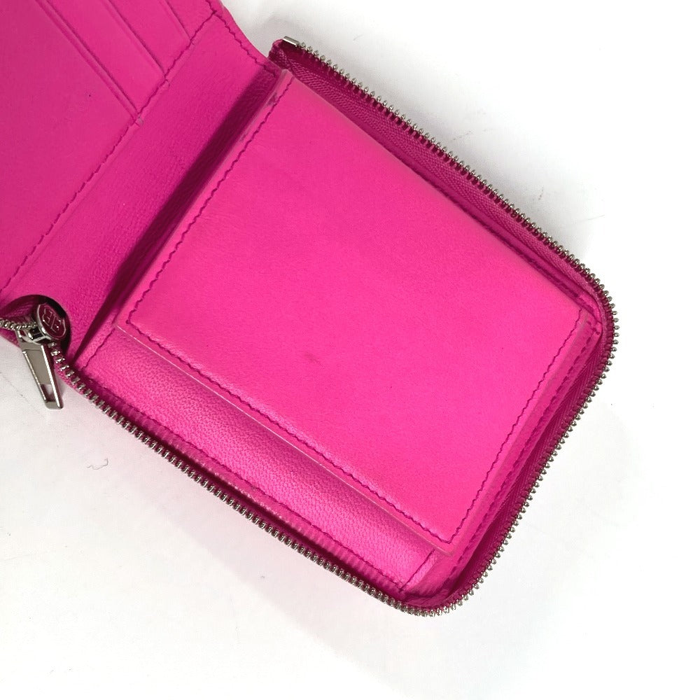 BALENCIAGA 659224 コンパクトウォレット ロゴ ストラップ付 ラウンドファスナー 2つ折り財布 レザー レディース ピンク - brandshop-reference