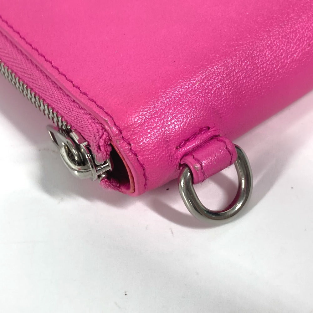 BALENCIAGA 659224 コンパクトウォレット ロゴ ストラップ付 ラウンドファスナー 2つ折り財布 レザー レディース ピンク - brandshop-reference
