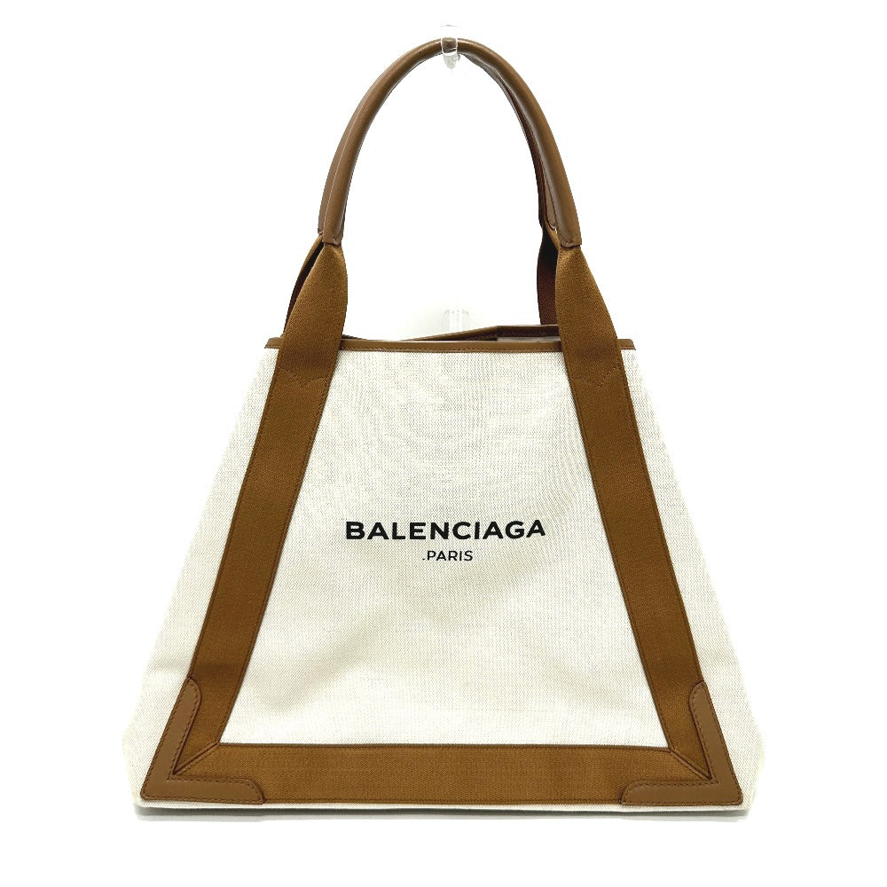 BALENCIAGA 339936 Navy Cabas M Bag Shoulder Tote Bag Canvas/Leather Women's Beige