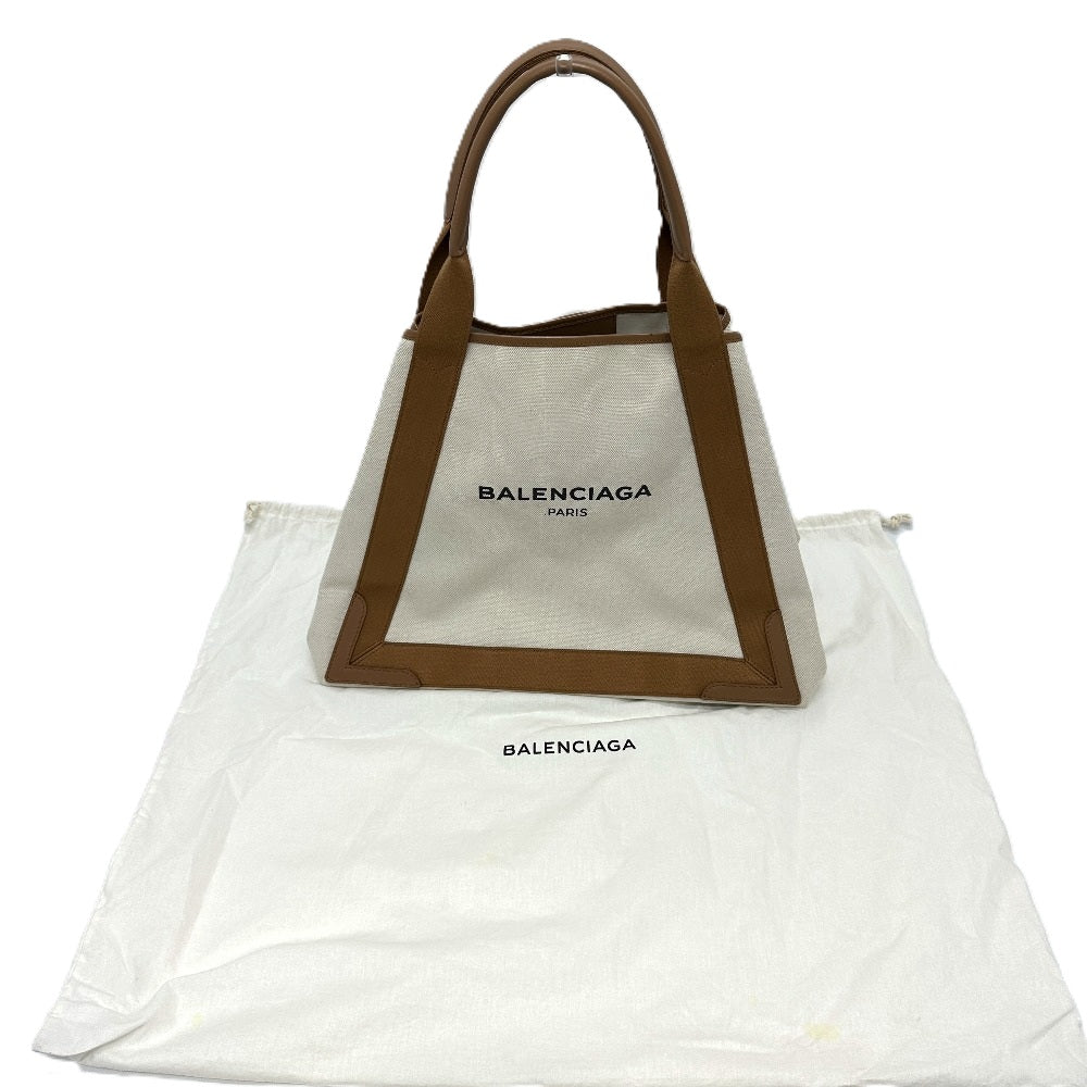 BALENCIAGA 339936 Navy Cabas M Bag Shoulder Tote Bag Canvas/Leather Women's Beige