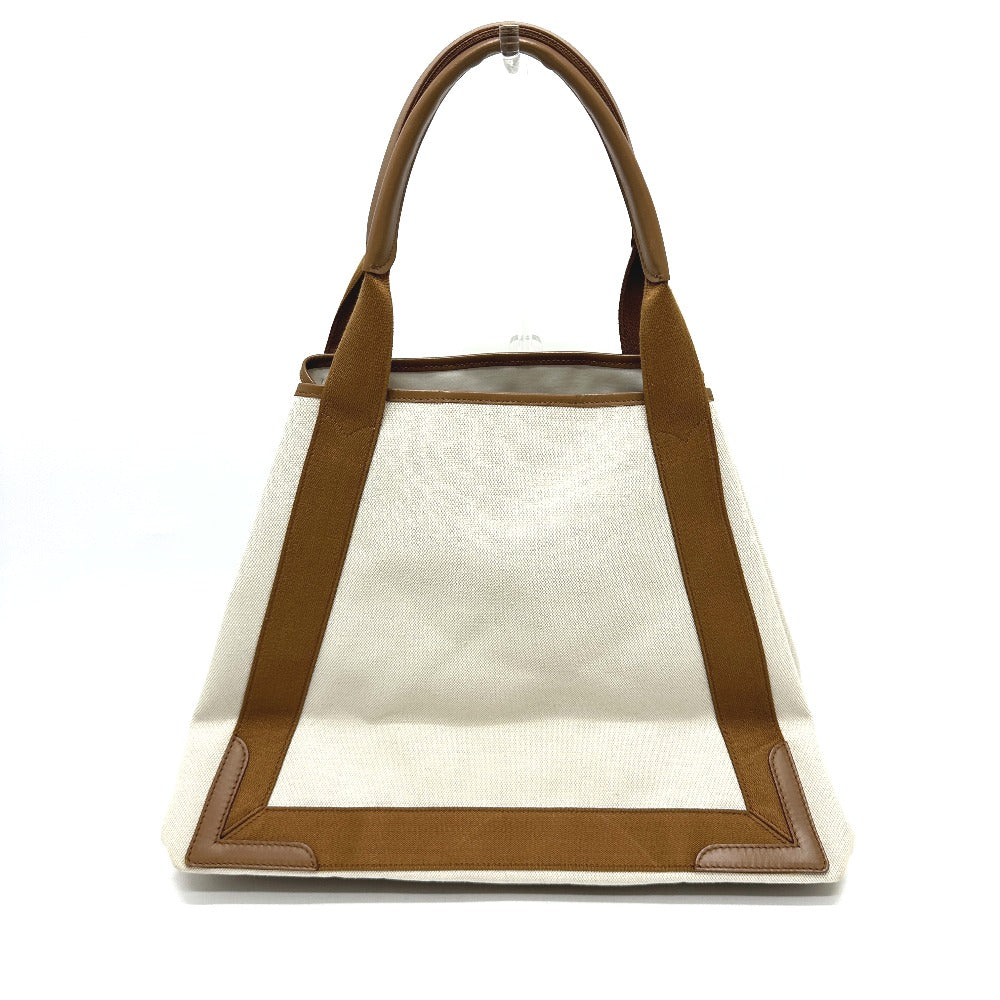 BALENCIAGA 339936 Navy Cabas M Bag Shoulder Tote Bag Canvas/Leather Women's Beige