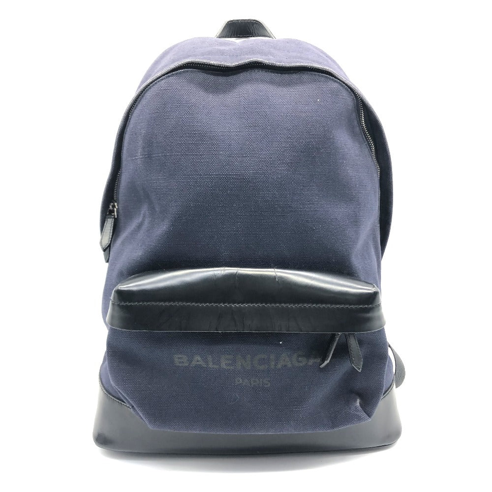 BALENCIAGA 392007 ロゴ リュックサック キャンバス/レザー メンズ ネイビー