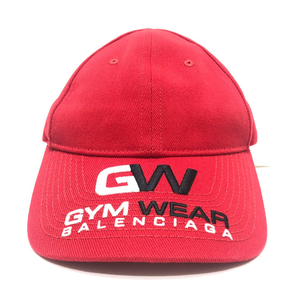 BALENCIAGA 623903 GYM WEAR CAP Logo embroidery Baseball hats, headwear, accessories cap cotton Red Used
