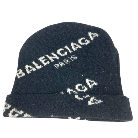 BALENCIAGA 487029 Total logo beanie hat knit hat knit cap Knit hat wool Black/White Used
