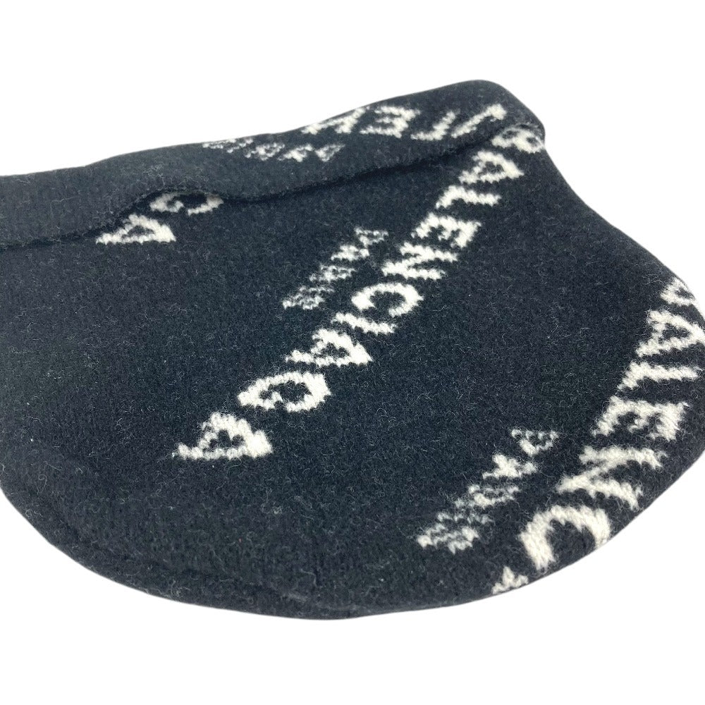 BALENCIAGA 487029 Total logo beanie hat knit hat knit cap Knit hat wool Black/White Used