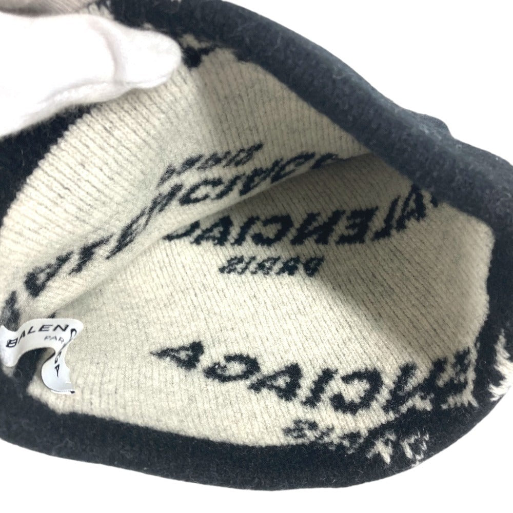 BALENCIAGA 487029 Total logo beanie hat knit hat knit cap Knit hat wool Black/White Used