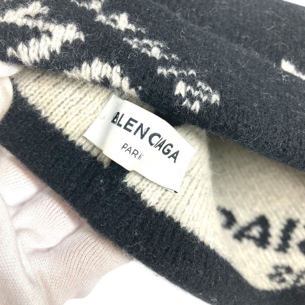 BALENCIAGA 487029 Total logo beanie hat knit hat knit cap Knit hat wool Black/White Used