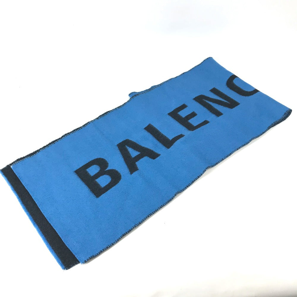 BALENCIAGA Two-Tone Logo Scarf Wool Men's Blue