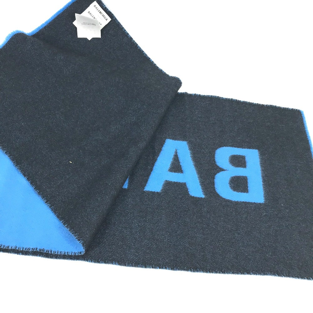 BALENCIAGA Two-Tone Logo Scarf Wool Men's Blue