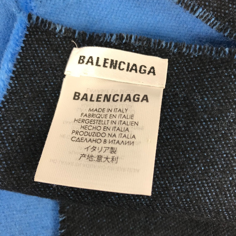 BALENCIAGA Two-Tone Logo Scarf Wool Men's Blue
