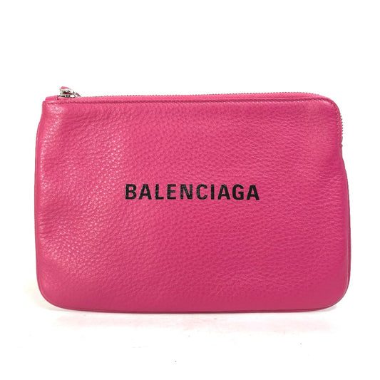 BALENCIAGA 492465 ロゴ エブリデイ ポーチＭ カバン クラッチバッグ レザー レディース ピンク
