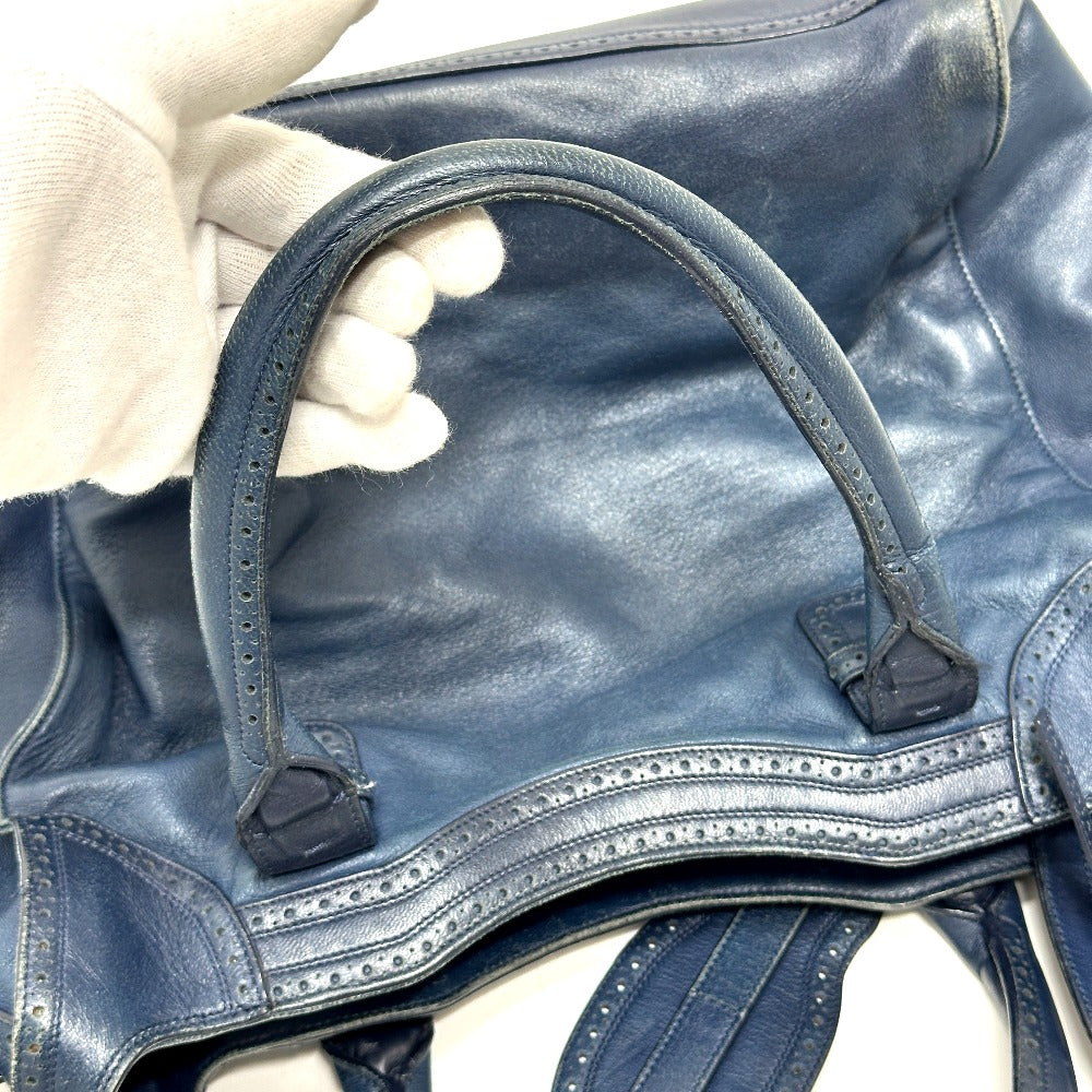 Balenciaga 266434 Liberty Paper 2way Bag Crossbody bahu Tote Bag Kulit Wanita Biru