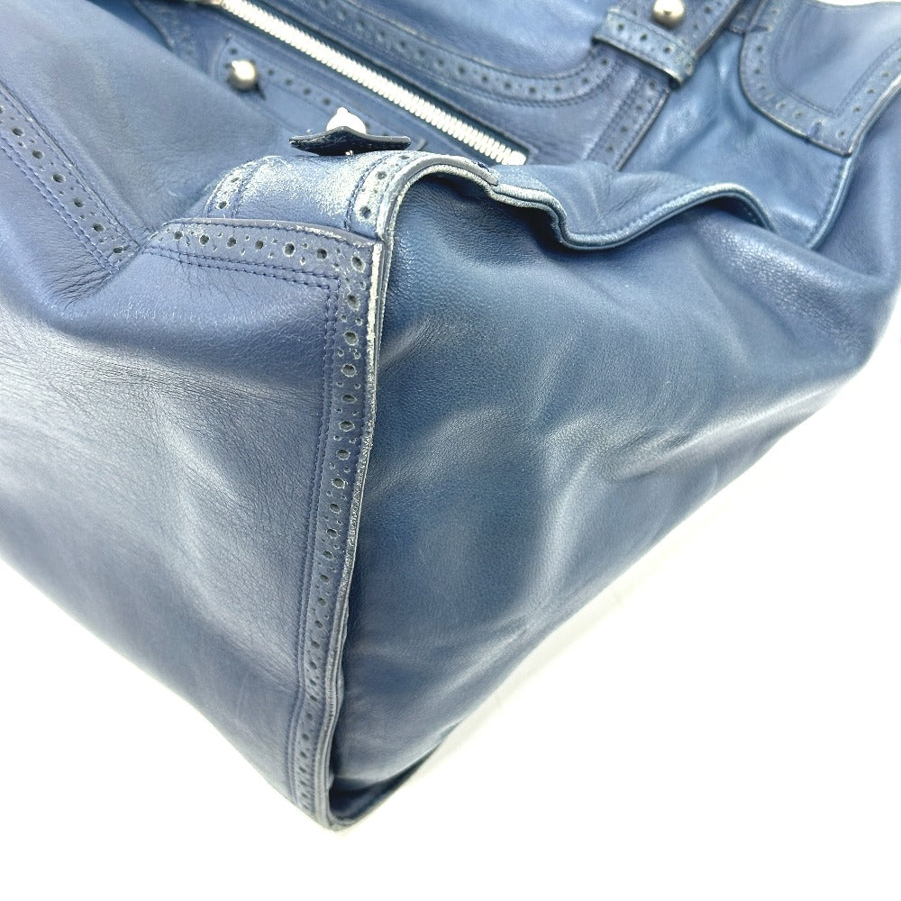 Balenciaga 266434 Liberty Paper 2way Bag Crossbody bahu Tote Bag Kulit Wanita Biru