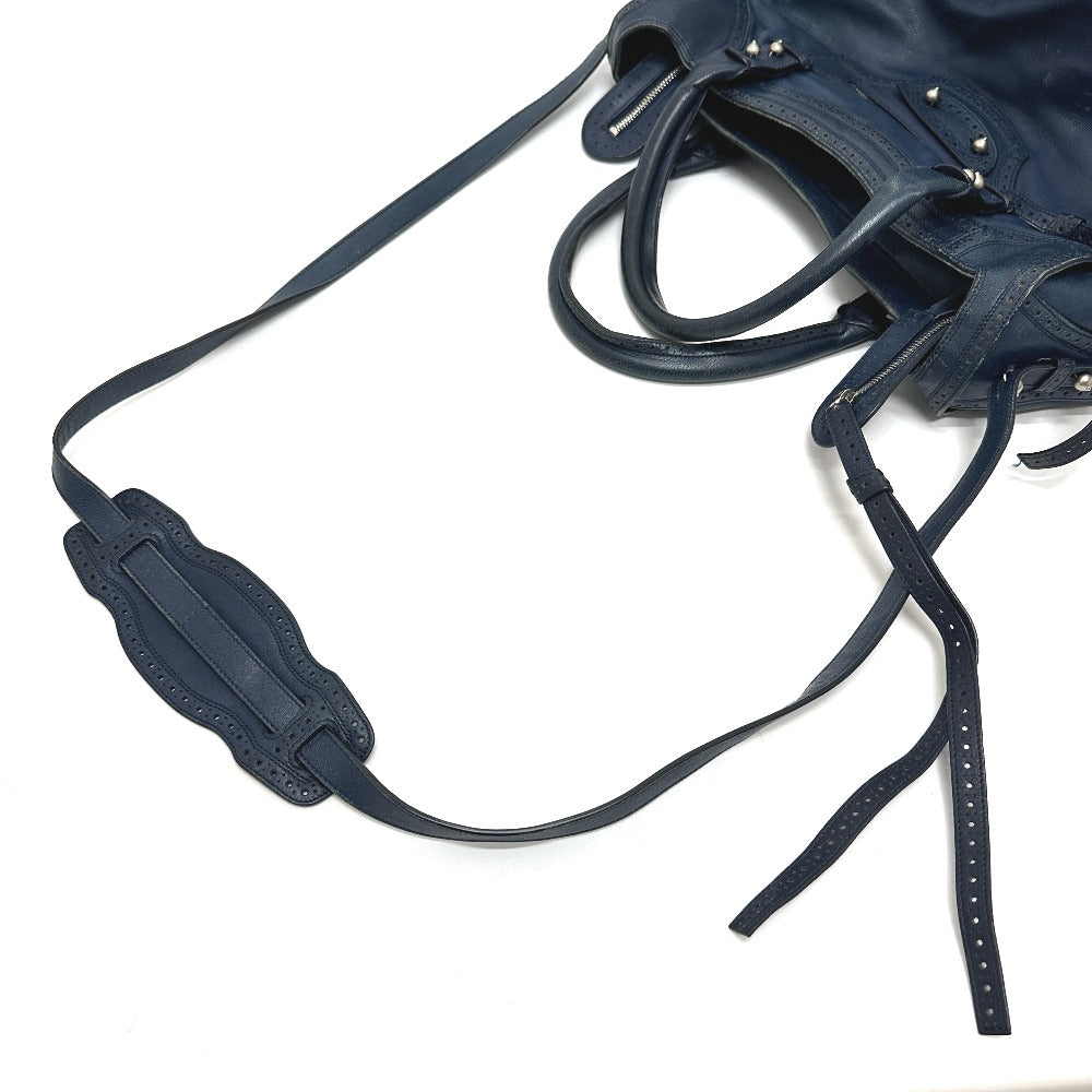 Balenciaga 266434 Liberty Paper 2way Bag Crossbody bahu Tote Bag Kulit Wanita Biru