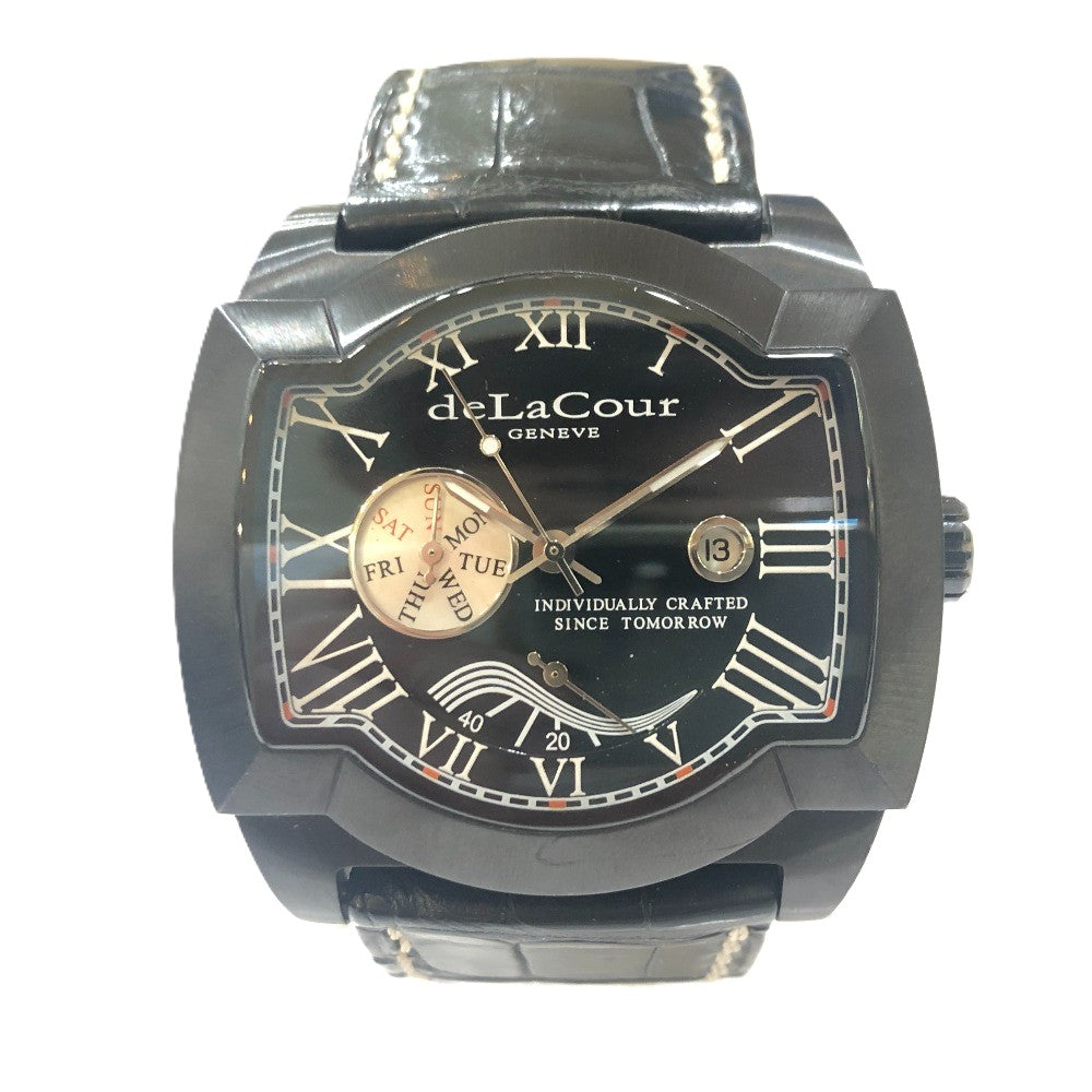 deLaCour サクラ ウィークエンド 自動巻き デイト 腕時計 SS メンズ ブラック