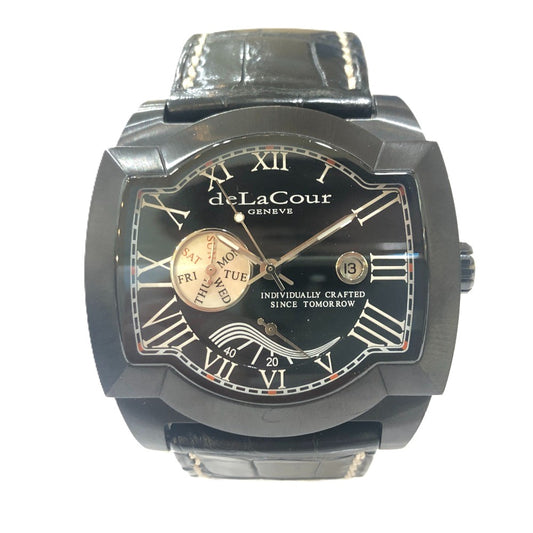 deLaCour サクラ ウィークエンド 自動巻き デイト 腕時計 SS メンズ ブラック