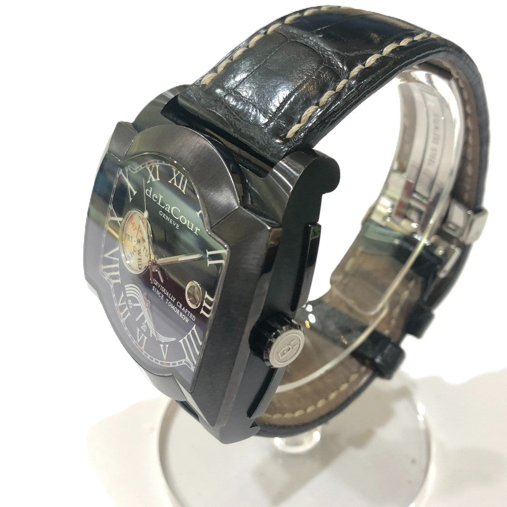 deLaCour サクラ ウィークエンド 自動巻き デイト 腕時計 SS メンズ ブラック
