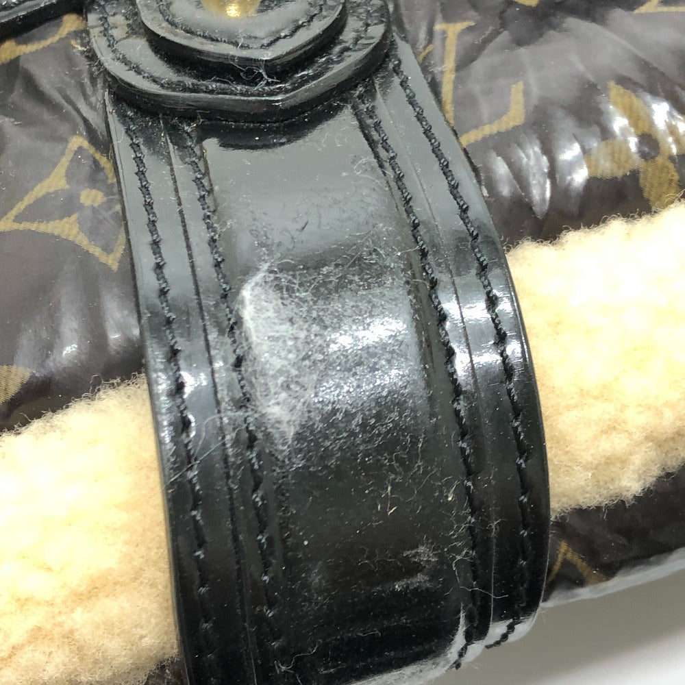 LOUIS VUITTON M95574 Monogram Shearling Storm Boston Bag/Handbag in Patent Leather, Unisex, Maroon Brown