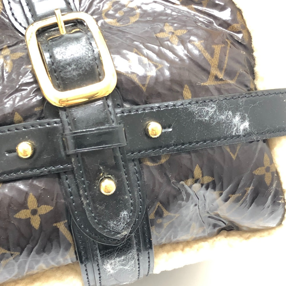 LOUIS VUITTON M95574 Monogram Shearling Storm Boston Bag/Handbag in Patent Leather, Unisex, Maroon Brown